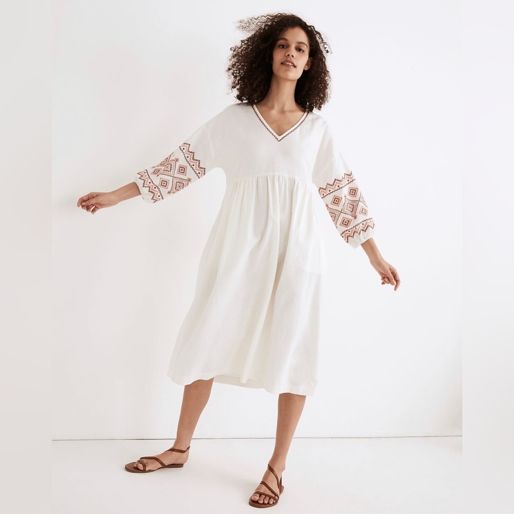 Madewell Embroidered Sleeve Popover Midid Dress
